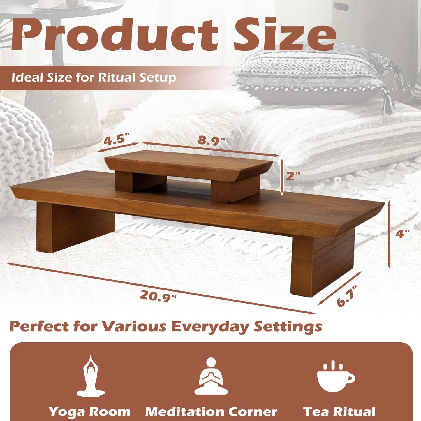 Verssure Meditation Altar Table Solid Wood, Wooden Puja Table for Relaxation and Prayer, Low Meditation Tables, Japanese Floor Table, Small Coffee & Tea Table for Home, Office, Studio