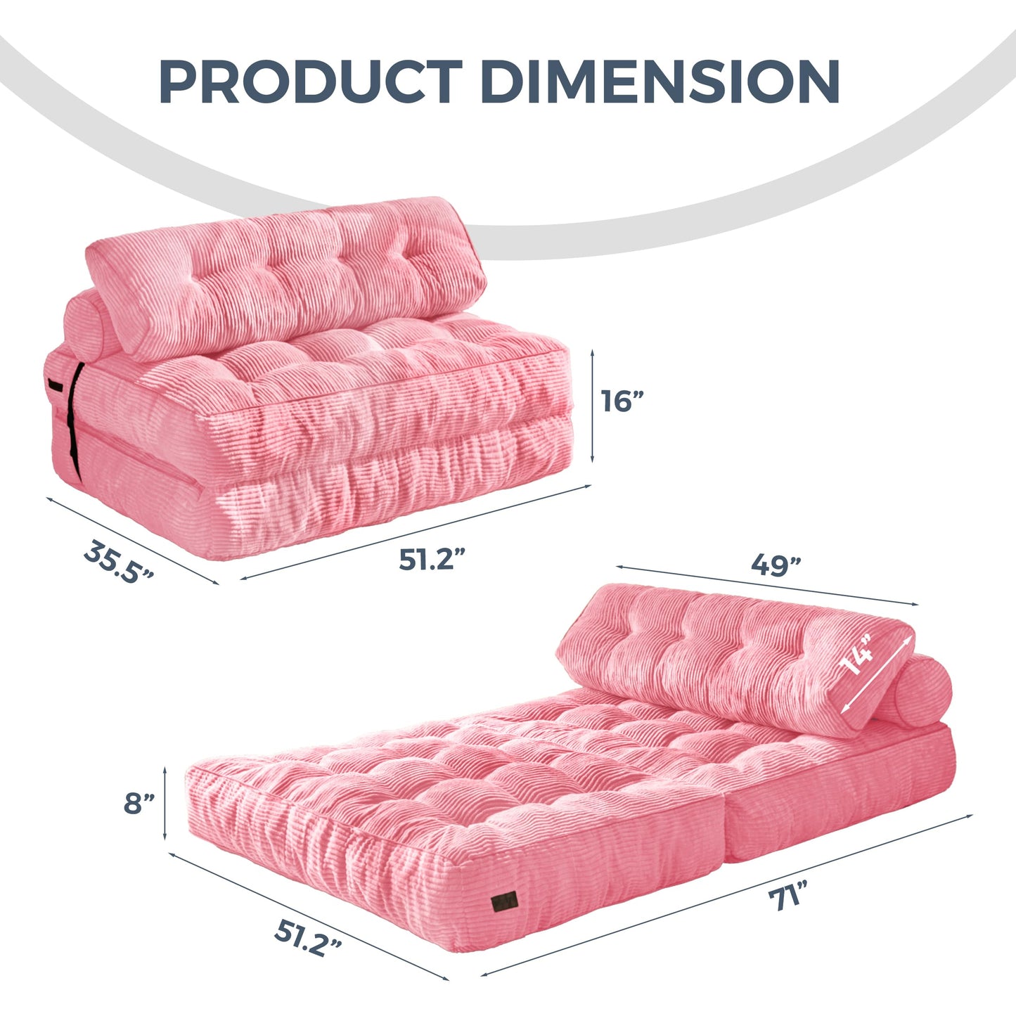 MAXYOYO Folding Sofa Bed, Convertible Chair with Pillow Foldable Couch with Back Support, Portable Fold Out Chair Bed Comfy Floor Sofa Lounge for Living Room Bedroom, Pink Double