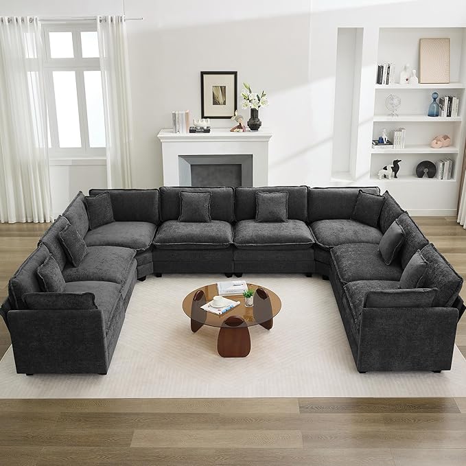 147'' Oversized U Shaped Cloud Sectional Sofa, Chenille Deep Seat Couches
