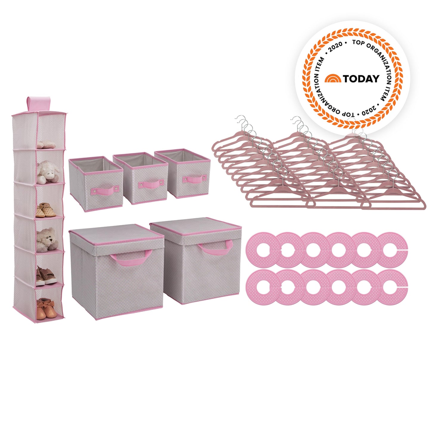 Delta Children Nursery Storage 48 Piece Set - Easy Storage/Organization Solution - Keeps Bedroom, Nursery & Closet Clean, Infinity Pink