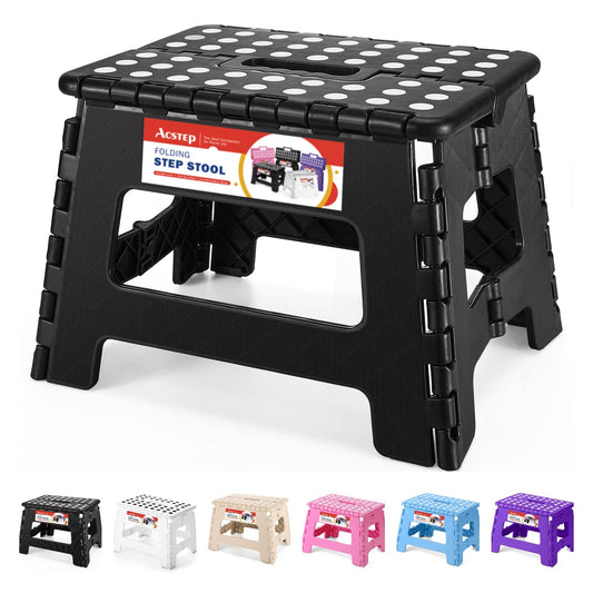 ACSTEP Folding Step Stool 9 Inch, Sturdy Collapsible Kitchen Step Stool Foldable for Kids, Toddlers & Adults, Non Slip Lightweight Foot Stools with Handle, Holds 300 lbs Ideal for Bathroom Bedroom