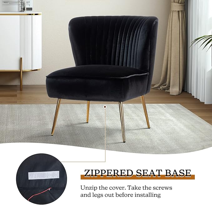 HULALA Home Velvet Accent Chair Set of 2, Modern Armless Upholstered Side Chair