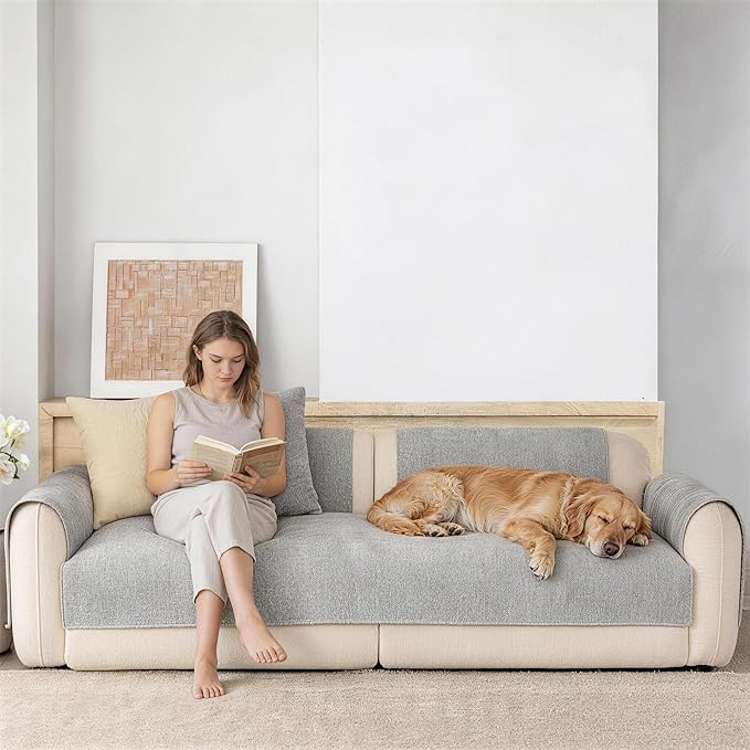 Premium Chenille Sofa Cushion Covers，Upgraded Anti-Slip Sectional Couch