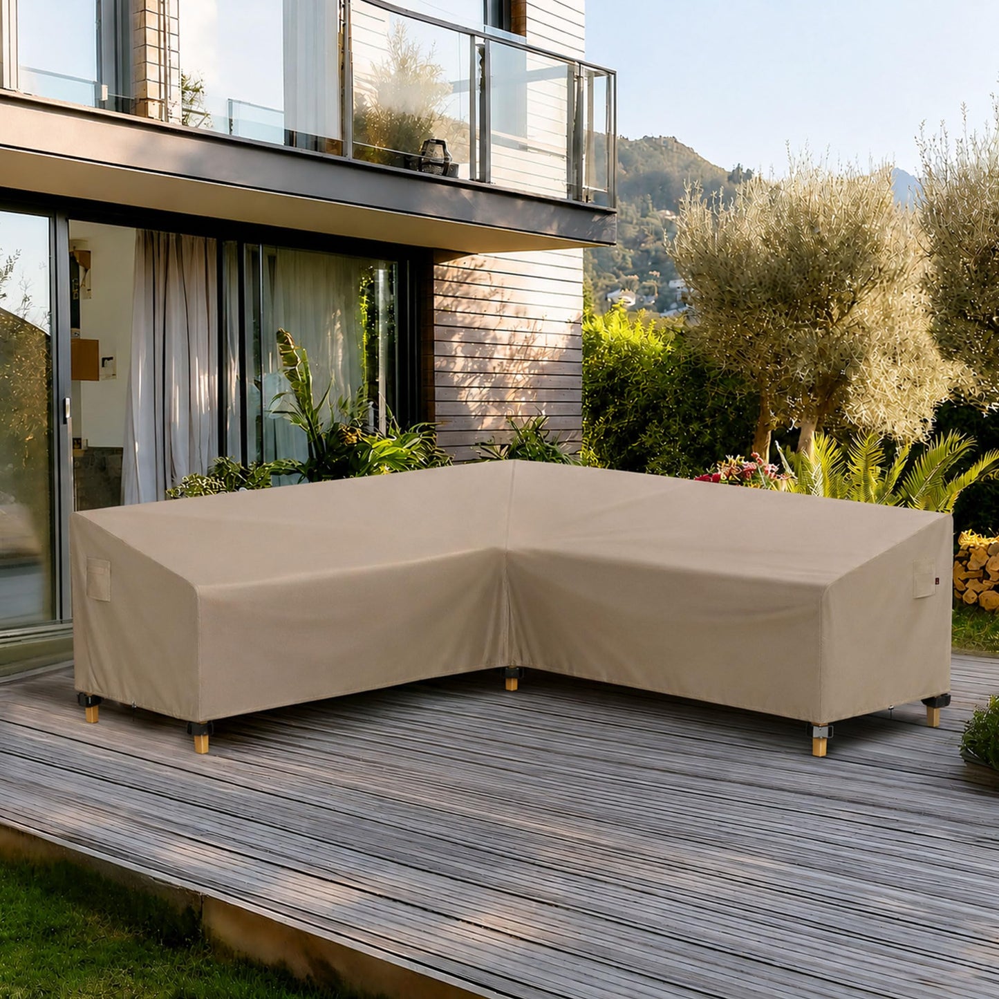 iBirdie Outdoor Sectional Cover fit 95 x 95 inch, 94 x 93, 93 x 92 L-Shaped Patio Sofa Waterproof Weatherproof 600D Heavy Duty Garden Furniture Cover for Outside L Shape Couch, Brown