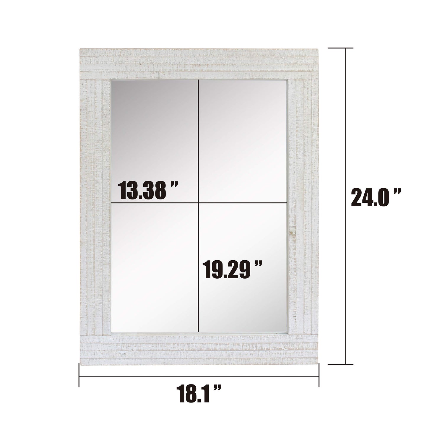 Stonebriar 24" x 18" Rectangle Worn White Wood Frame Wall Mirror with Attached Hanging Brackets, Decorative Country Rustic Decor for the Living Room, Bedroom, Bathroom, Hallway, and Entryway