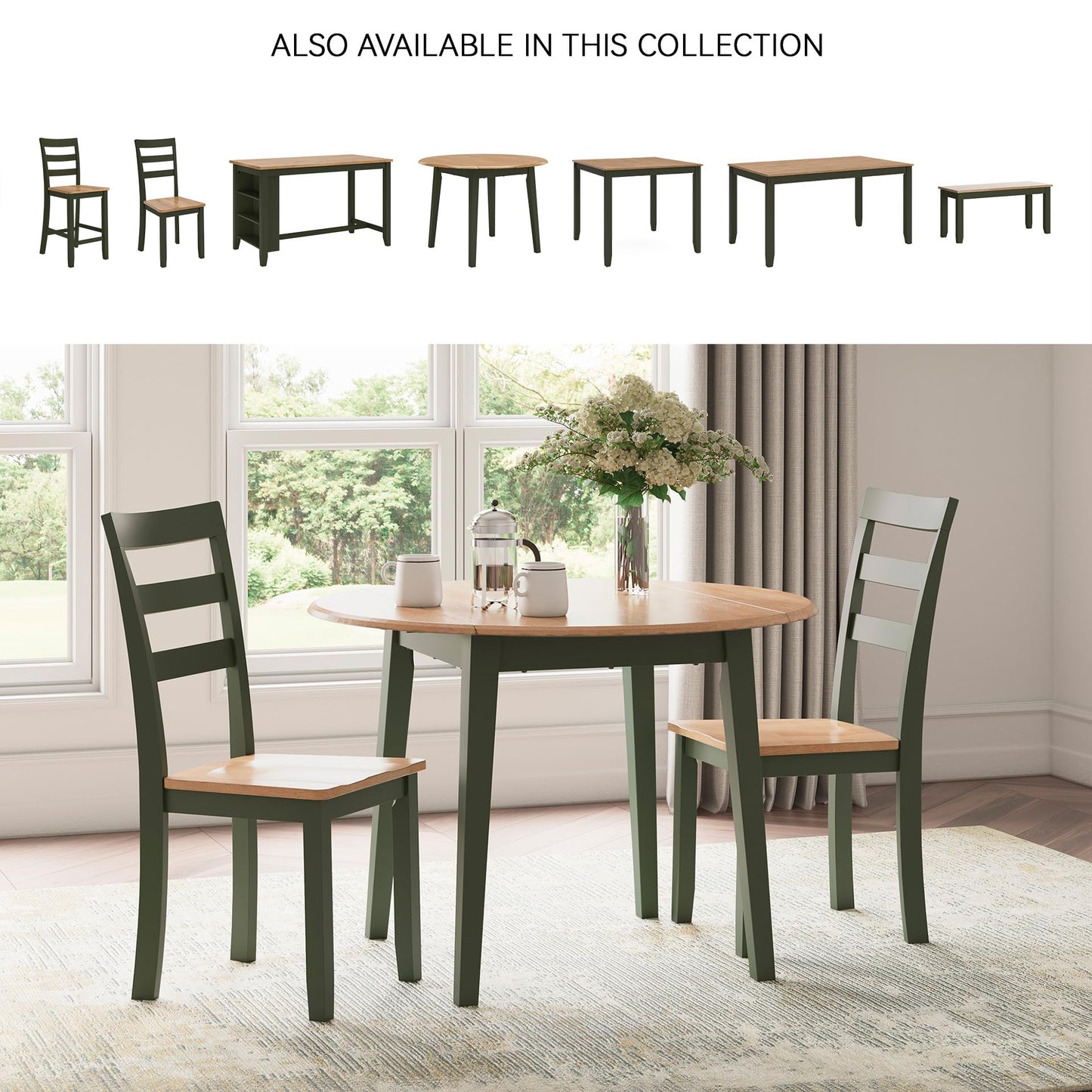 Signature Design by Ashley Gesthaven Modern Dining Drop Leaf Table with 4 Legs, Light Brown & Green