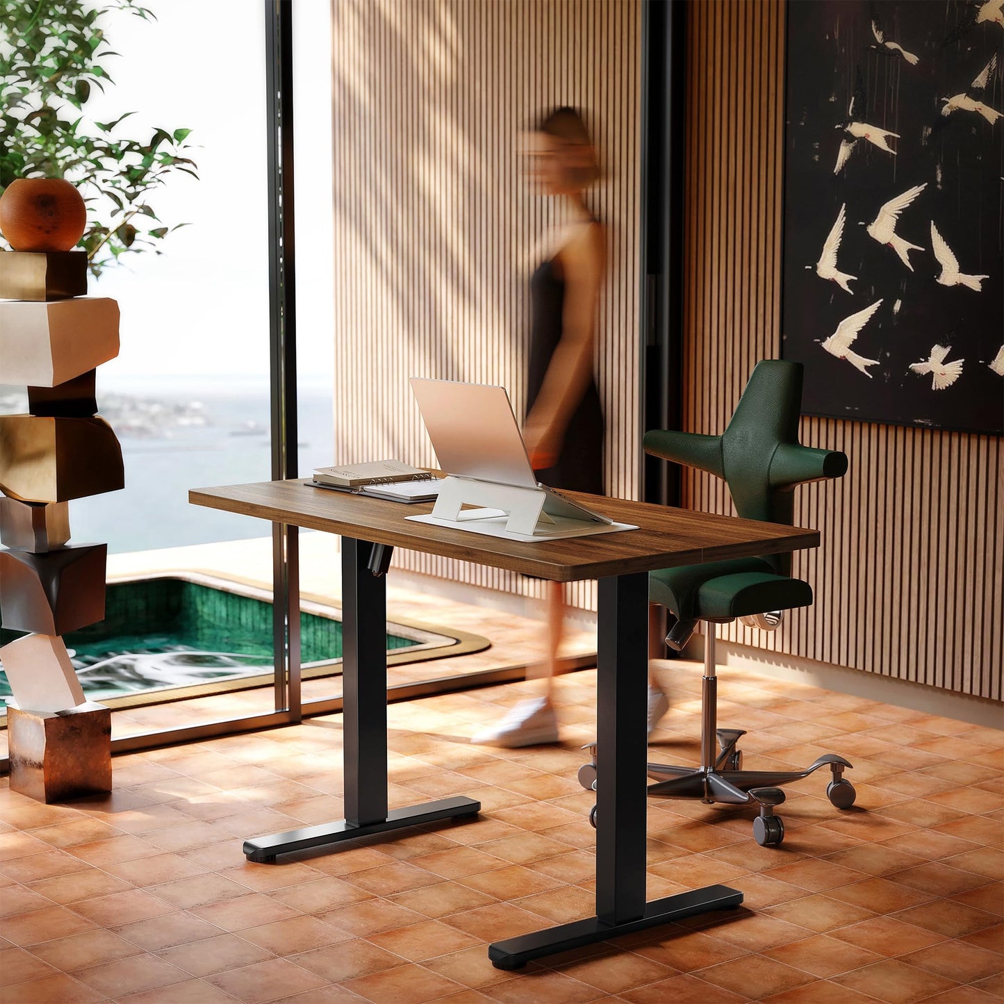 HUANUO Electric Standing Desk,48" x 24" Height Adjustable Desk, 4 Memory Height Settings, Sit to Stand Up Desk for Home Office, with Headphone Hook, Cable Manager, Walnut