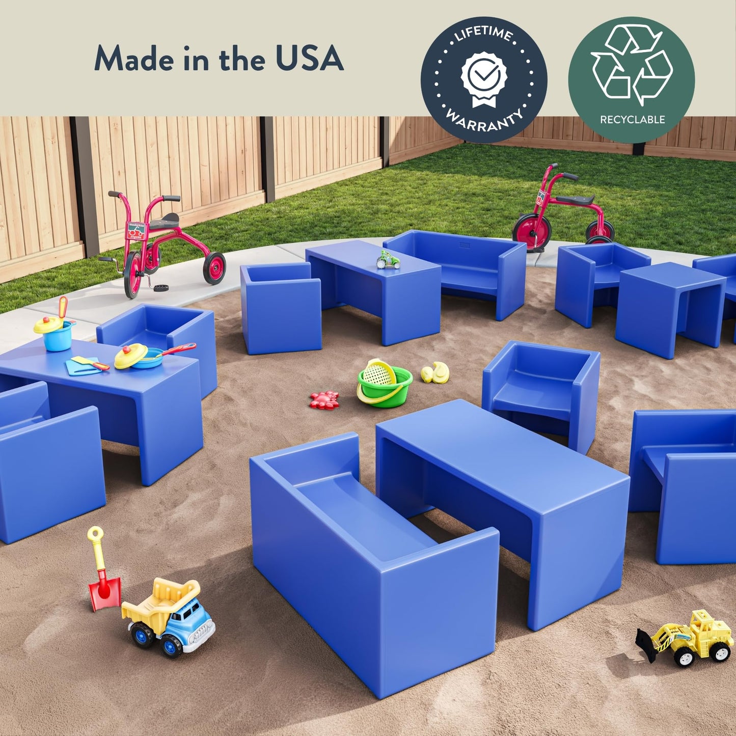 Children's Factory 3-in-1 Cube Chair for Kids, Flexible Seating Classroom Furniture, 1-Pack, Sky Blue