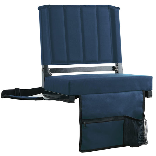 SPORT BEATS Stadium Seats with Back Support Bleacher Chairs with Back and Cushion Thick Padded Bleacher Seats Includes Shoulder Strap Navy Blue 1pc Standard