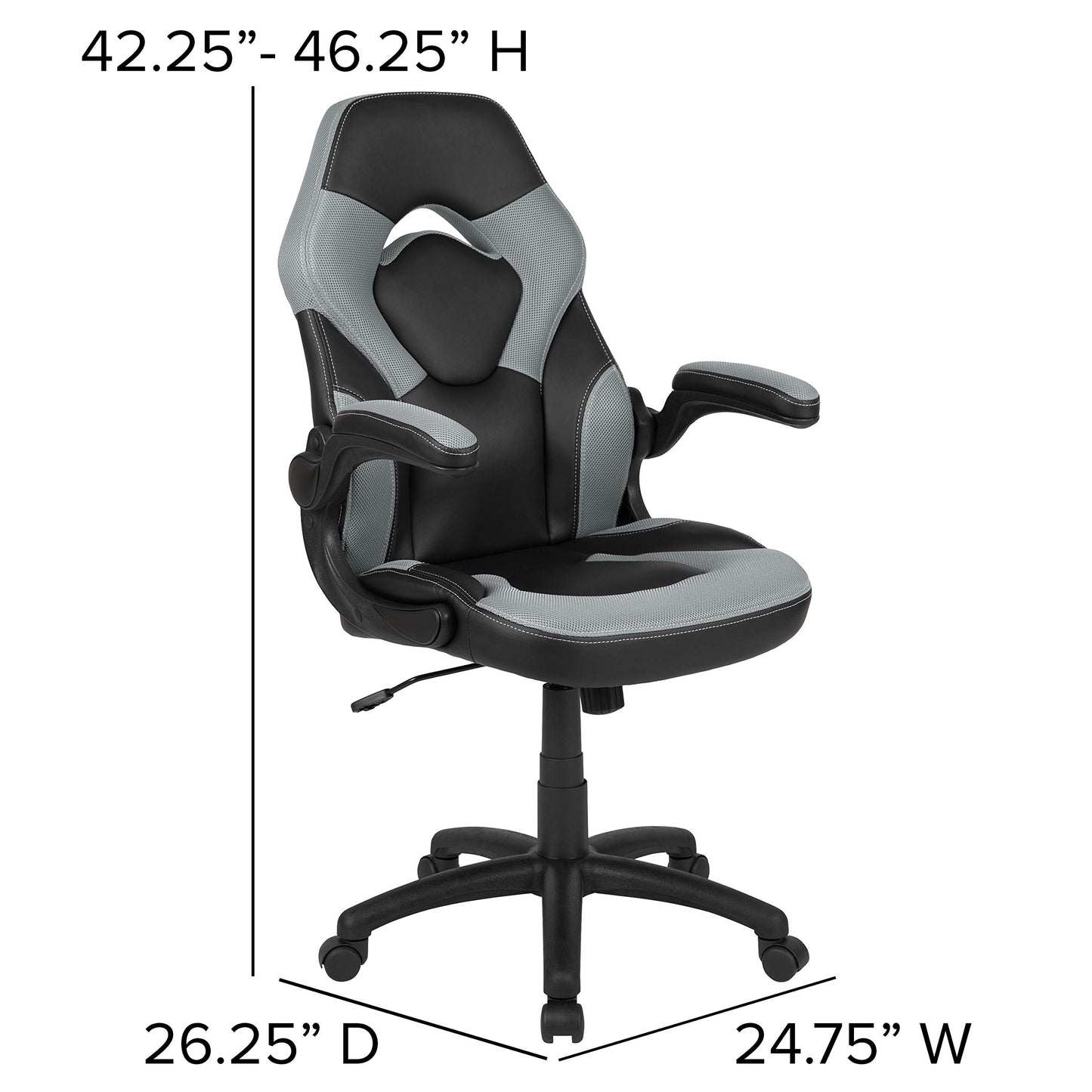 Flash Furniture X10 High-Back LeatherSoft Racing Style Gaming Chair with Flip-Up Arms, Ergonomic Padded Swivel Computer Chair, Gray/Black