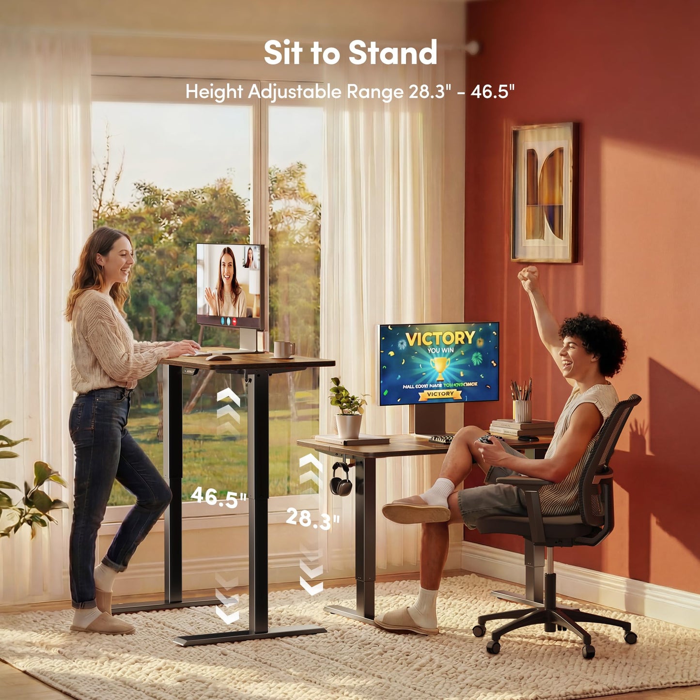 FEZIBO 40 x 24 Inches Electric Standing Desk Adjustable Height, 3 Memory Height Settings, Sit Stand Up Desk for Home Office & Computer Workstation, Rustic Brown