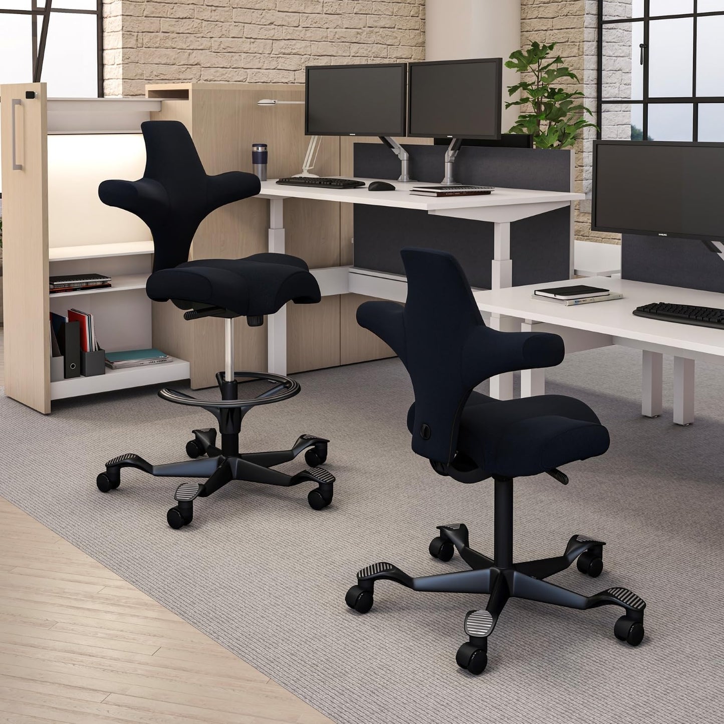 HAG Capisco Adjustable Sit to Stand Desk Chair - Black Frame - Polyester Black Seat