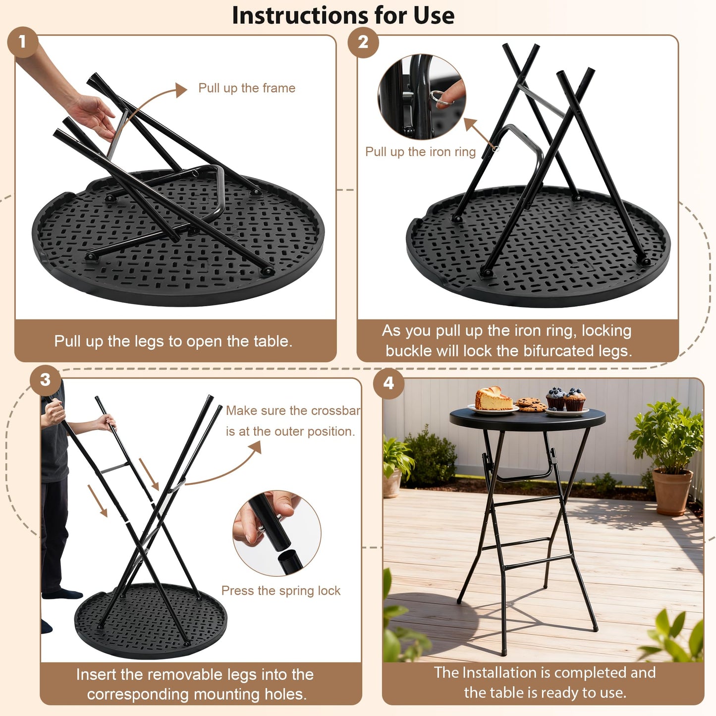 aoole Cocktail High Top Table, D32 x H43.3 Folding Round Table with Removable Legs, Foldable Bar Tables, Pub Tables for Weddings, Parties, Bistroa, Patio, Business Events (Black, Set of 1)