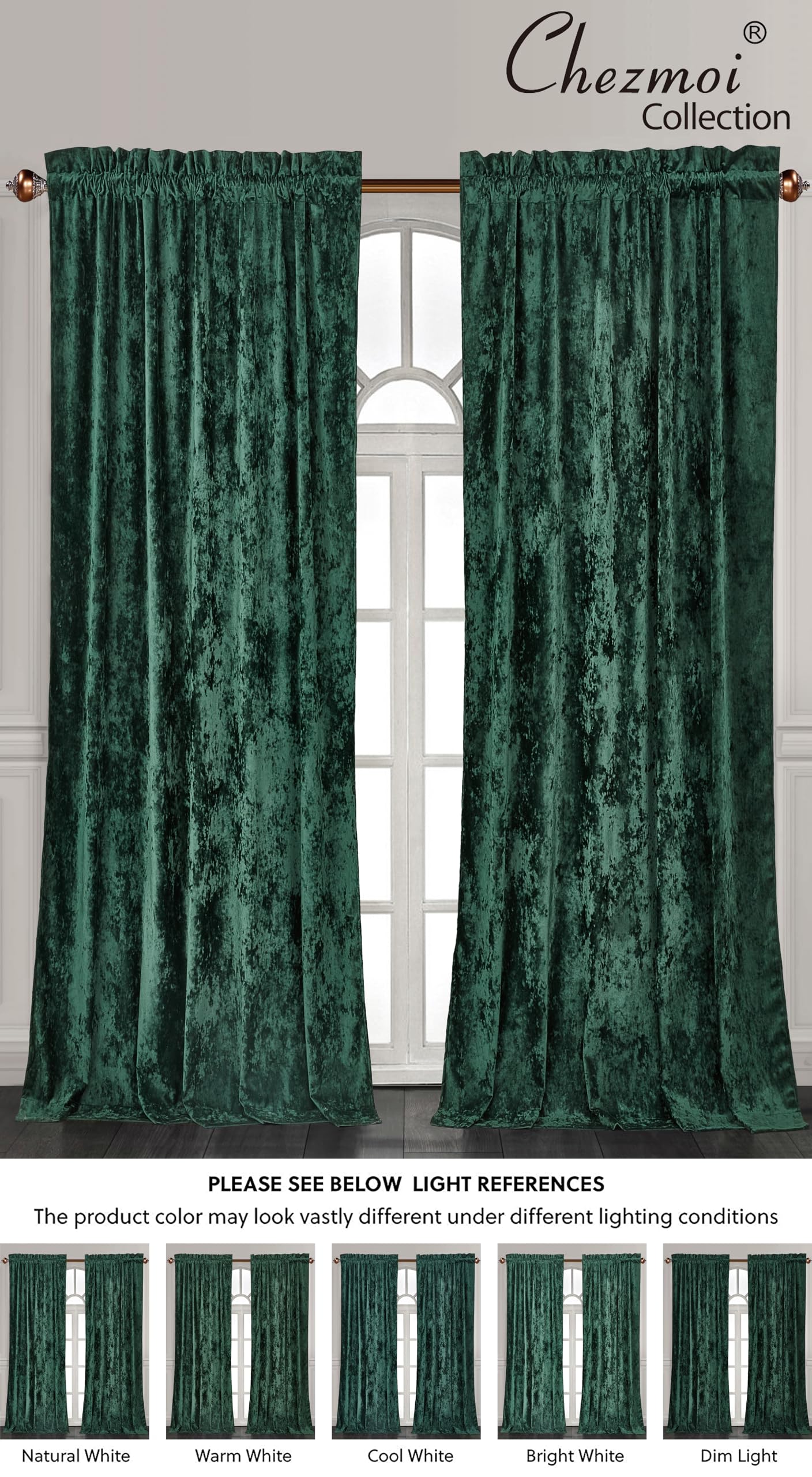 Chezmoi Collection Lux Forest Green Crushed Velvet Curtains 2 Panel Set - 72 inches Long Room Darkening Luxury Distressed Velvet Rod Pocket Window Drapes for Living Room Bedroom 50" W x 72" L