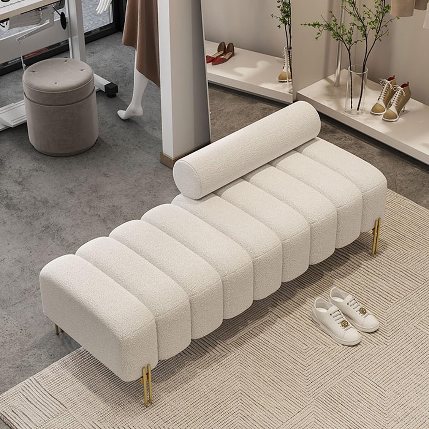 Living Room Upholstered Long Bench Velvet Entryway Shoe Bench Sofa Footstool Cloakroom Bench for Dressing Room End of Bed Office
