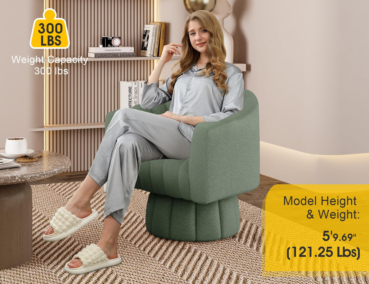 Dewhut Swivel Accent Chair, 360° Swivel Barrel Chair with Armrest, Sherpa Upholstered Single Sofa Reading Chair for Living Room,Bedroom,Waiting Room(Beige)