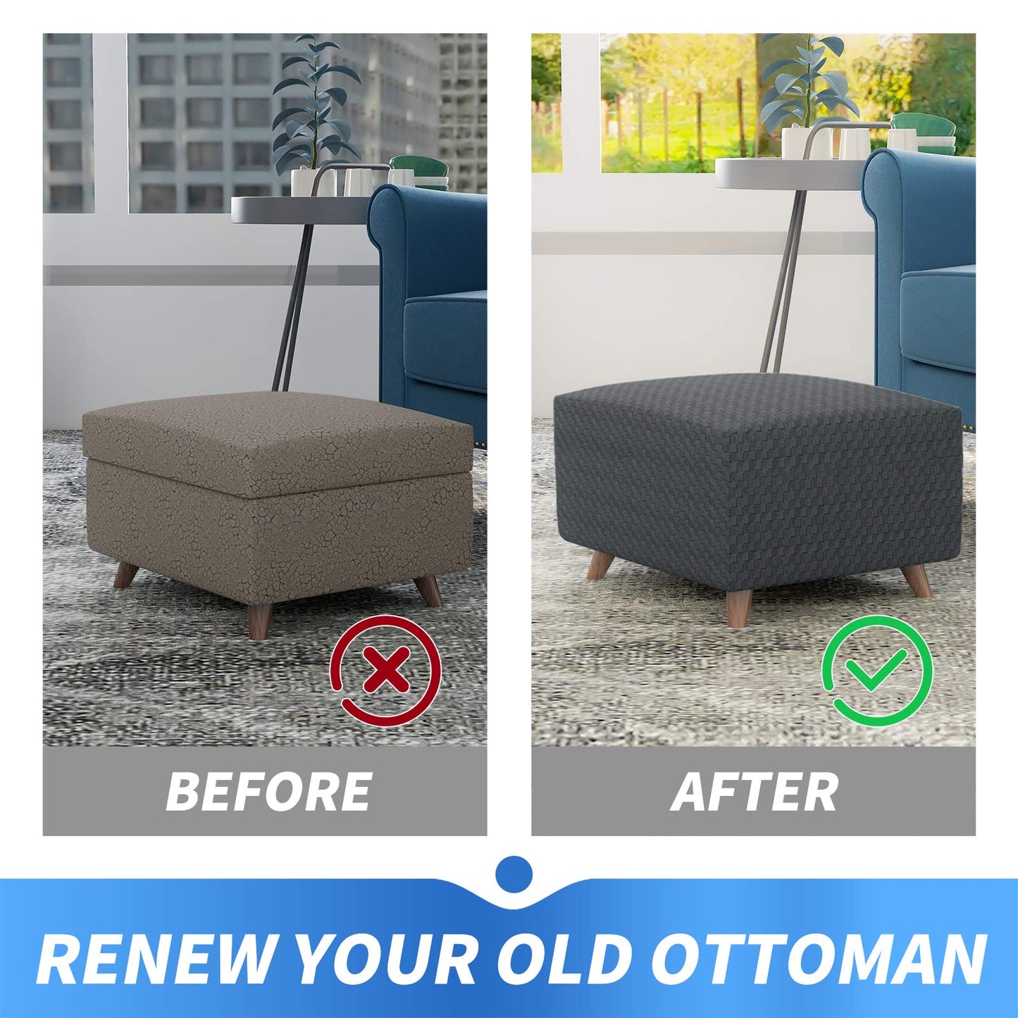 MAXIJIN Jacquard Ottoman Cover Slipcovers Folding Storage Stool Furniture Protector Cover Soft Thick Rectangle Foot Rest Slipcover with Elastic Bottom (Ottoman X-Large, Dark Gray)