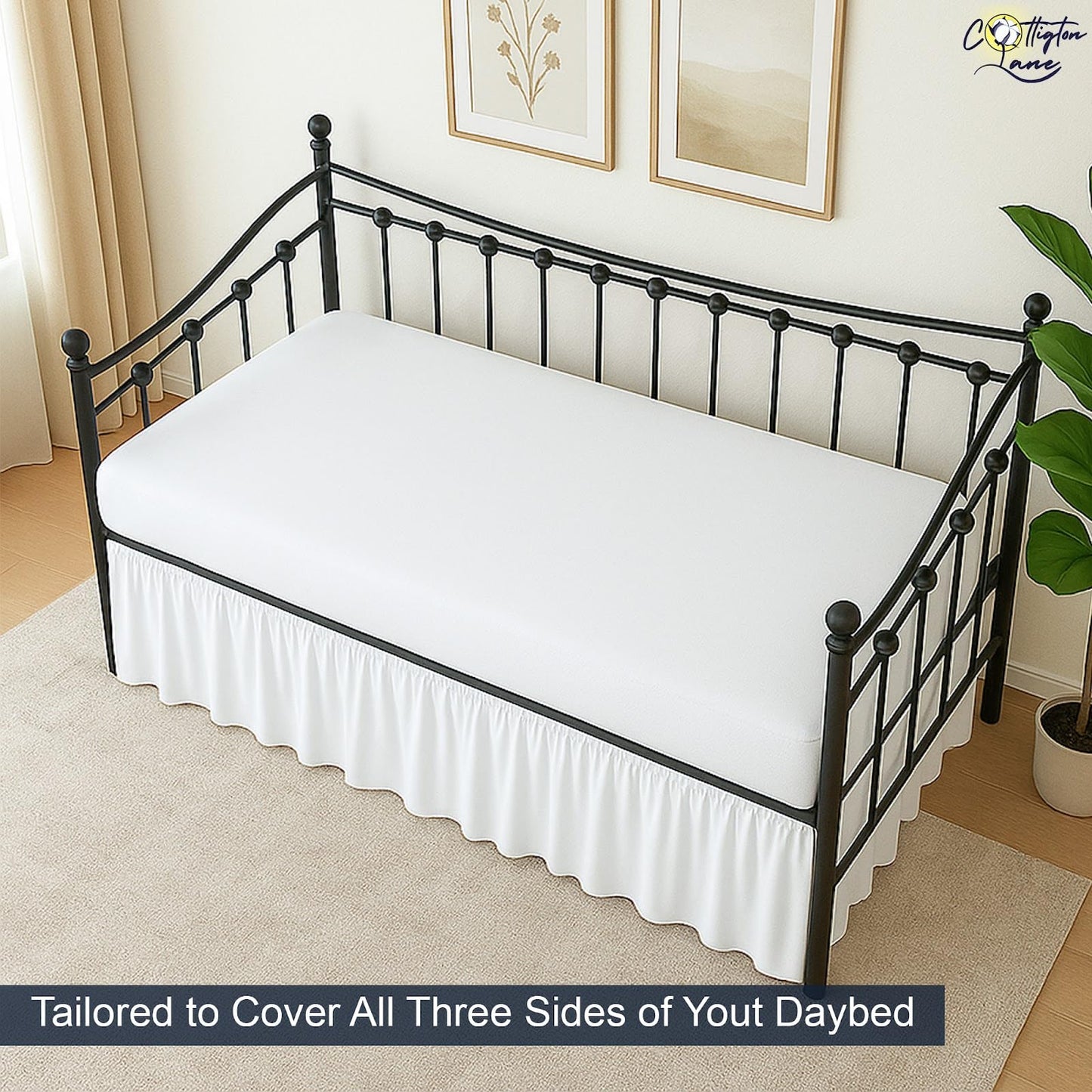 Cottington Lane Daybed Skirt with Split Corners Twin Size Gather Dust Ruffle Bedskirt 14 Inch Drop, Premium Hotel Quality Brushed Microfiber, Classic Platform Fit, White