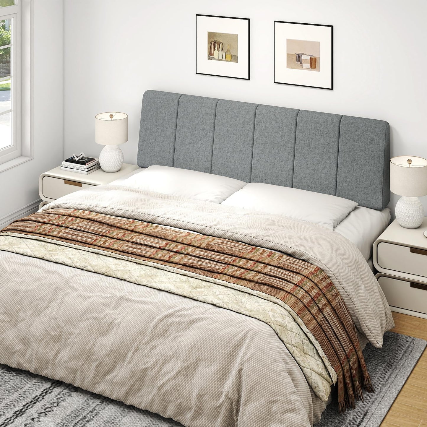 Liiwepo Queen Size Headboard Only-No Assembly, Upholstered Headboard Queen Size Linen Fabric Modern Style Headboards Extra-Thick, Dark Gray