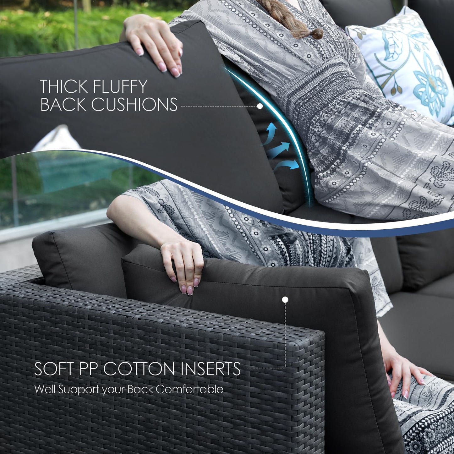 NICESOUL 29.3" High-Back Modern Luxury Patio Armless Sofa, 2-Piece Outdoor Furniture Wide Deep Seat, All-Weather Wicker Modular Sectional Seating for Backyard, Deck, Porch, Dark Grey