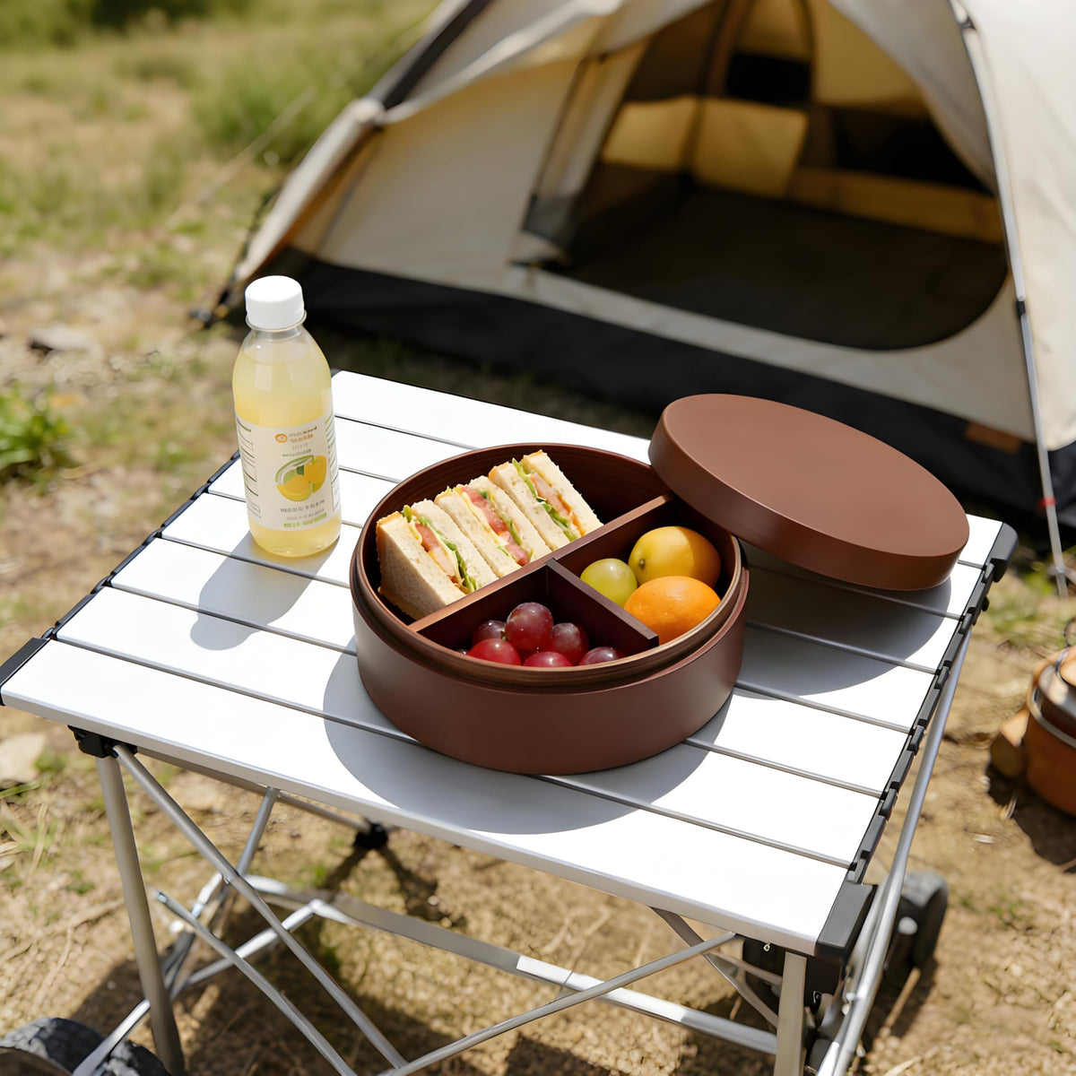 Niiyen Lunch Box Wood Bento Box Round Food Container Snack Organizer Single Level Wooden Storage Box For Office Home Camping Picnic