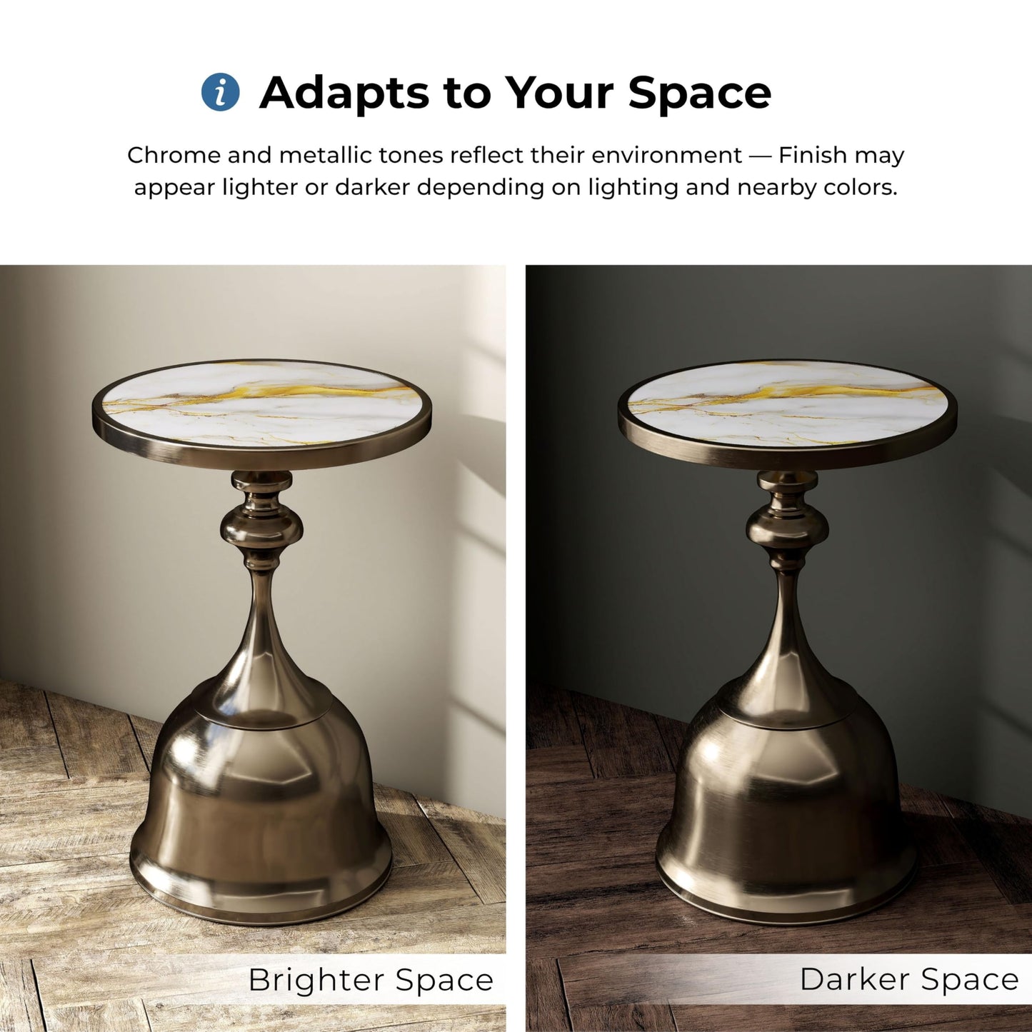 Homes: Inside + Out Halric Modern 24" Tall Round End Table with Decorated Tabletop and Iron Metal Base, Accent Furniture, Elegant Pedestal Stand for Living Room, Home Office, Antique Brass