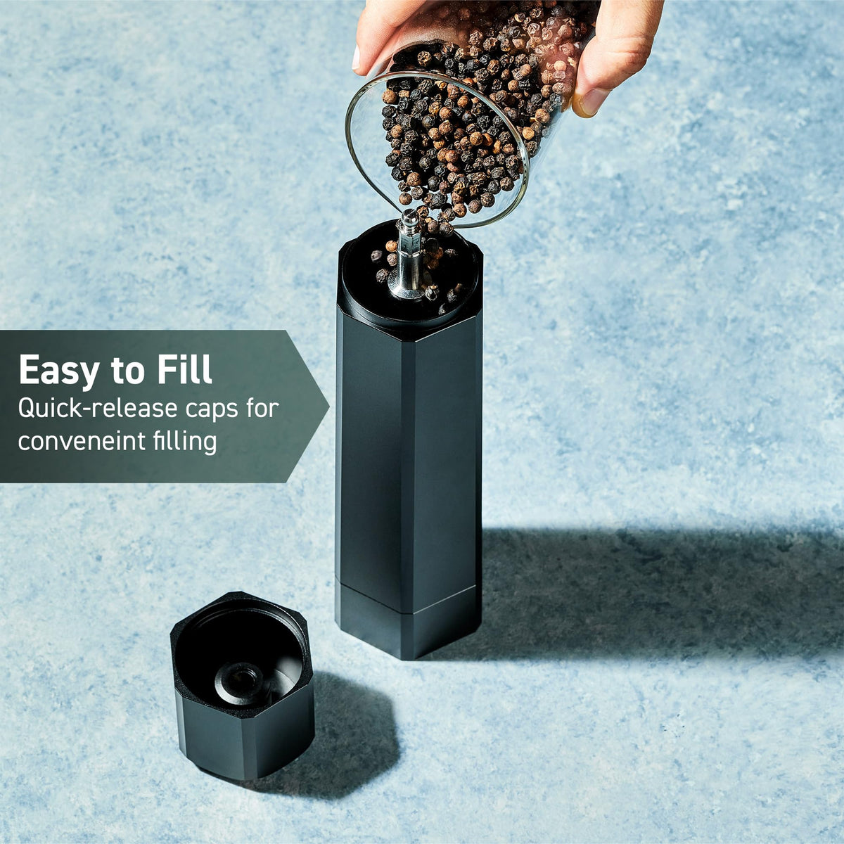 HexClad HexMill Salt Grinder, Professional Grade Heavy-Duty, Refillable, Aluminum Gunmetal Gray, Adjustable Ten Grind Settings