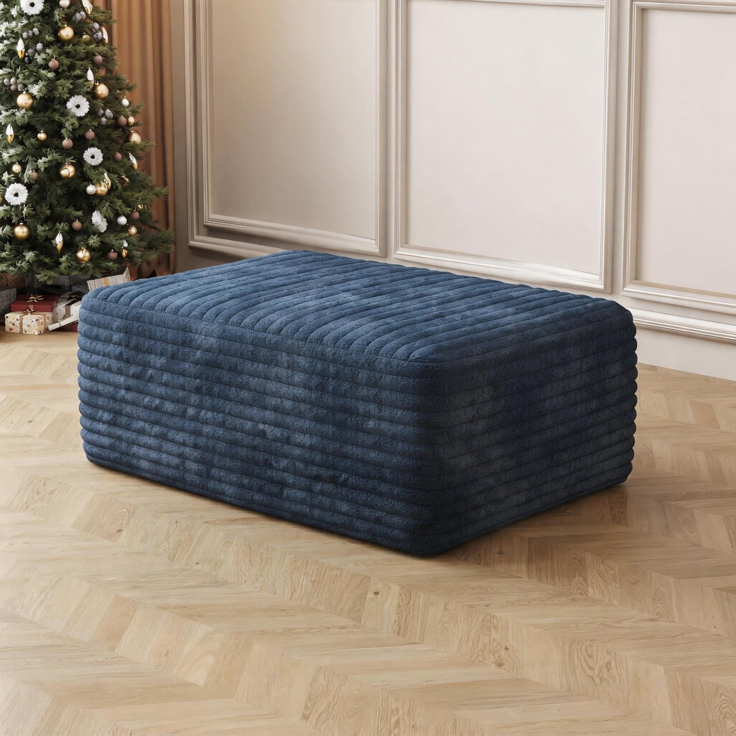 JINGLING 37.4" Rectangle Ottoman Foot Rest for Couch - Corduroy Upholstered Compressed Memory Foam, Cloud Ottoman for Modular Sectional, No Assembly Required, DIY Combination, Blue