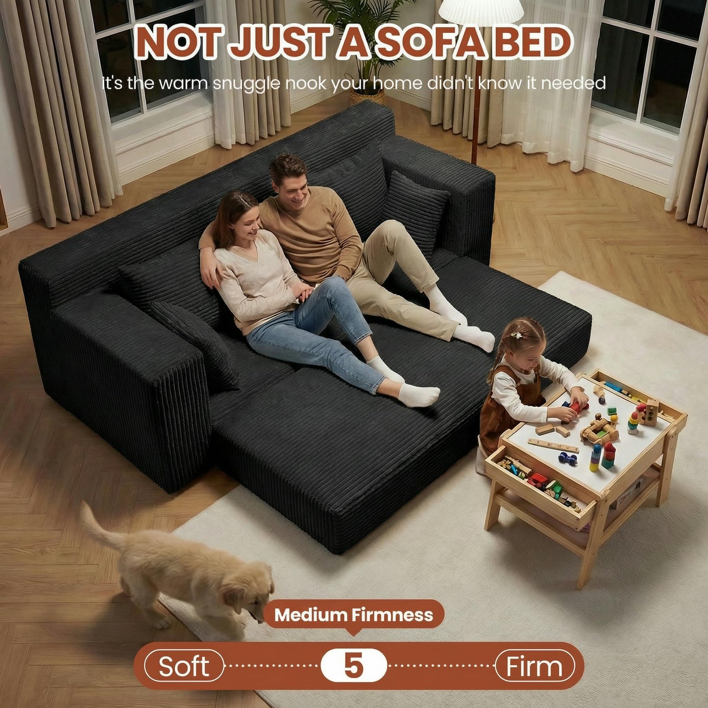 AOLVDOW Convertible Sofa Bed, 5 in 1 Small Boneless Couch Pull Out Loveseat Sleeper Sofa,Corduroy Futon Couch Folding Mattress with 4 Pillows for Living Room