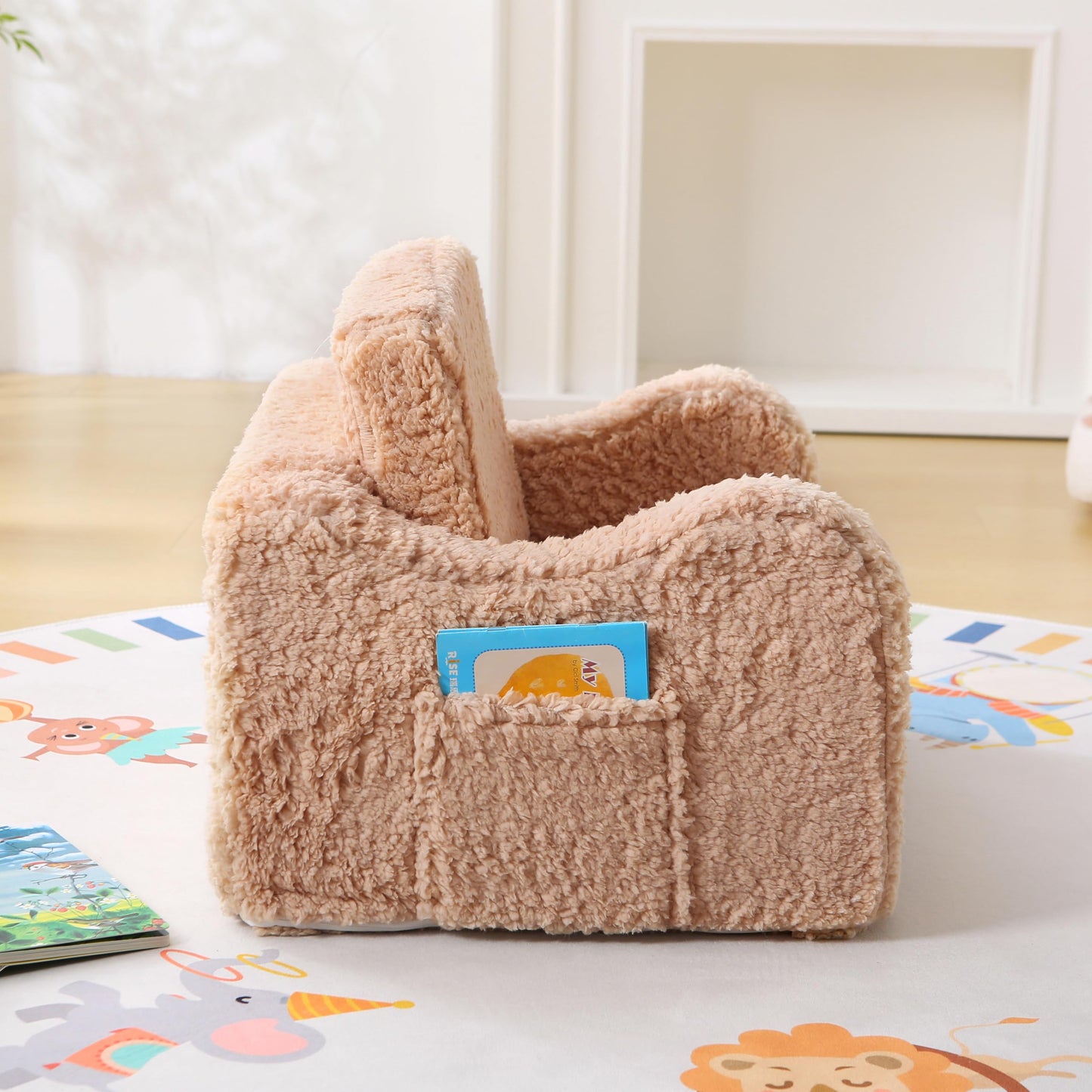 MAMAJOVE Toddler Couch 2-in-1 Flip Open Sherpa Kids Sofa Chair, Light Brown