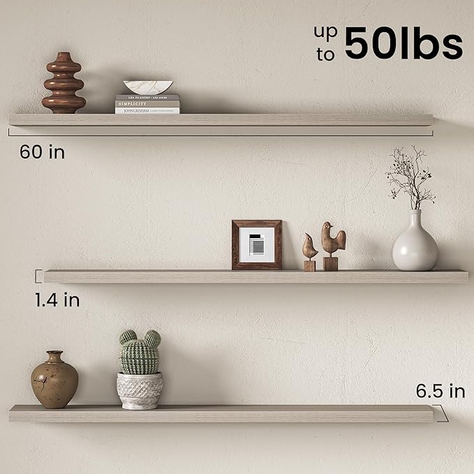 Fun Memories 60 Inch Fireplace Mantel Shelf, Deep Floating Shelves
