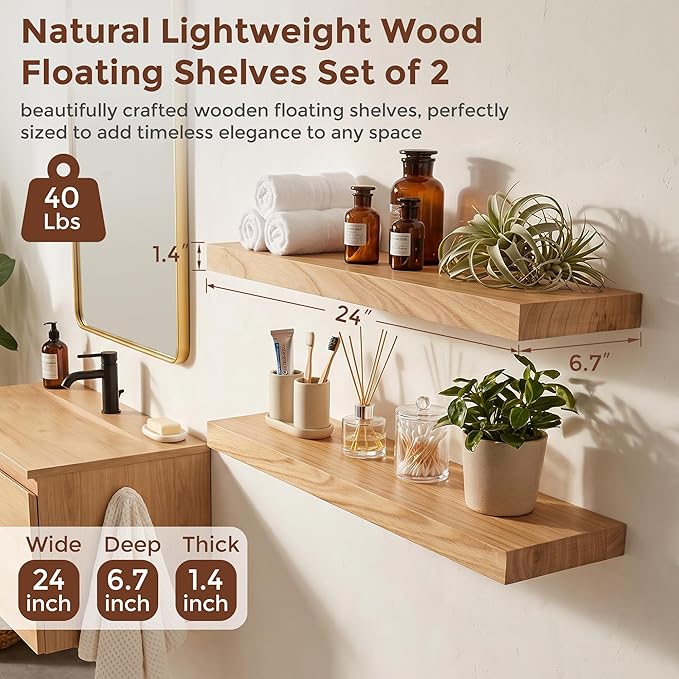 fuqing Natural Wood Floating Shelves | 24 Inch Floating Shelves