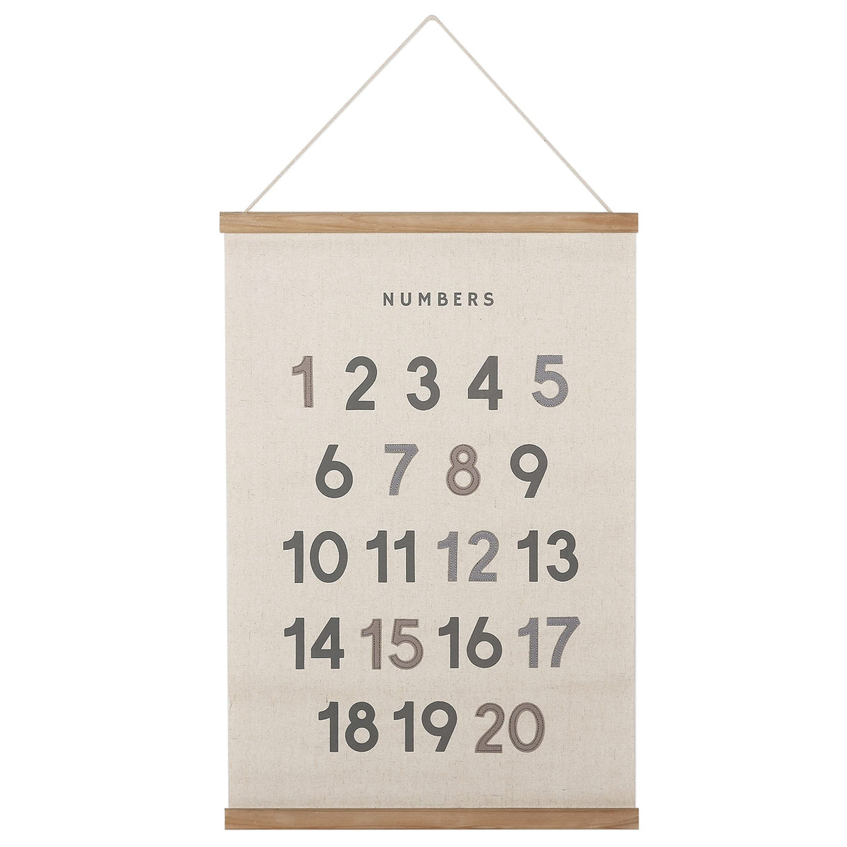 Bon et Beau 16 x 24 Inch Embroidered Number Poster Framed with Wood Hanger - Neutral Gray Wall Décor for Boys Nursery, Bedroom, Playroom, Toddler and Kids Room