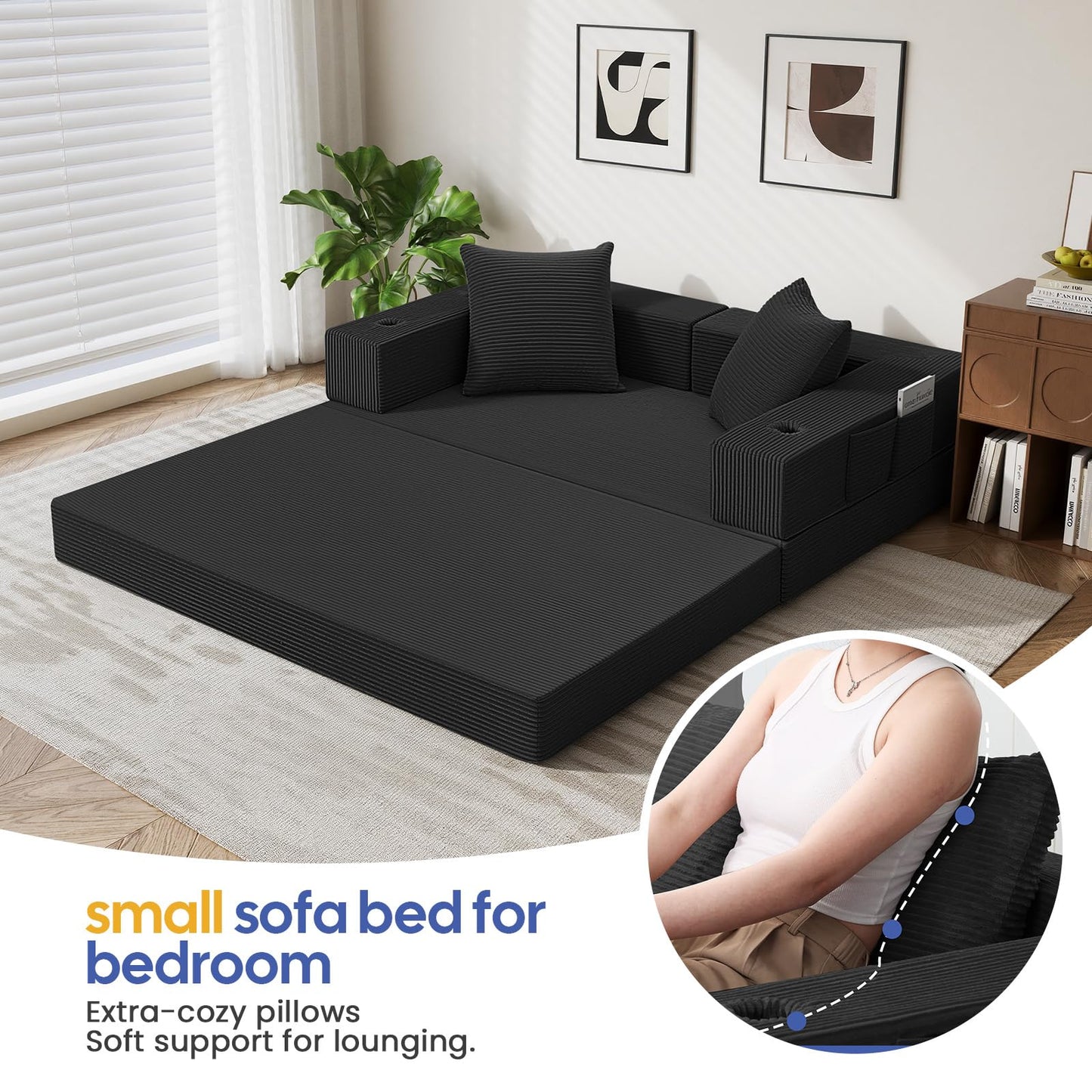 COMAX Futon Sofa Bed, 4‑in‑1 Convertible Sofa Bed, Folding Boneless Couches