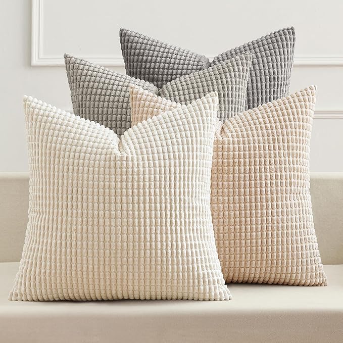 MIULEE Boho Farmhouse Decorative Pillow Covers 20x20 Inch Set of 4 Rustic