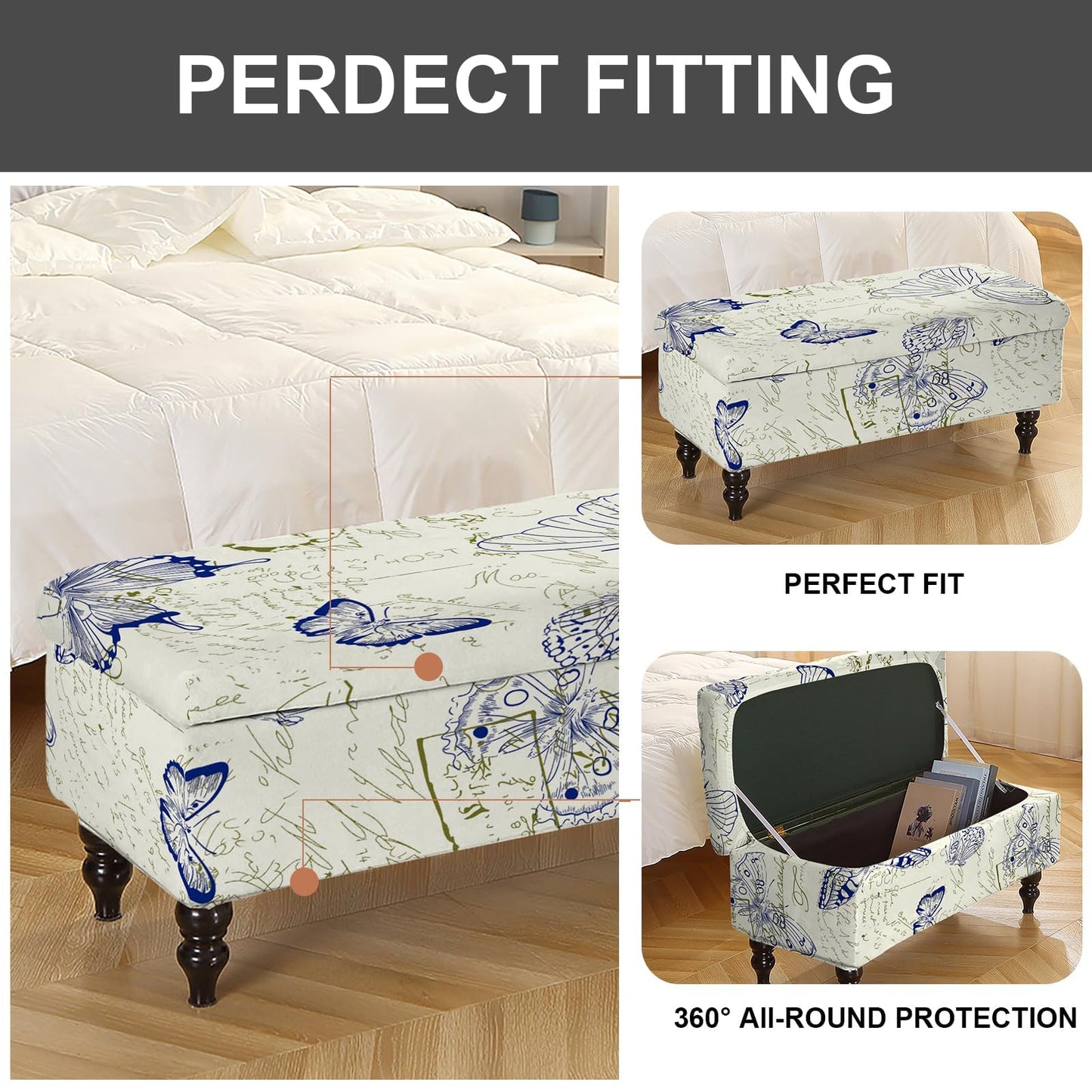 Eco-Ancheng Storage Ottoman Cover Rectangle Ottoman Slipcover Folding Storage Bench Cover Footrest Stool Slipcover Footstool Furniture Protector with Nonslip Elastic Bottom for Living Room (Medium 06)