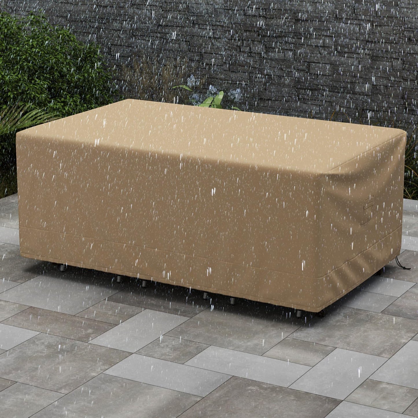 Tangkula Patio Furniture Covers, Outdoor Table Cover Waterproof with Padded Handle & Click-Close Straps, Air Vent, Heavy Duty PU, Rectangle Patio Cover for Outdoor Furniture, 90" W x 50" D x 32" H