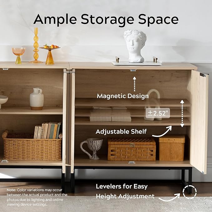 EYYTHUNG Fluted Cabinets with Storage Set of 3, Sideboard Buffet Cabinet with