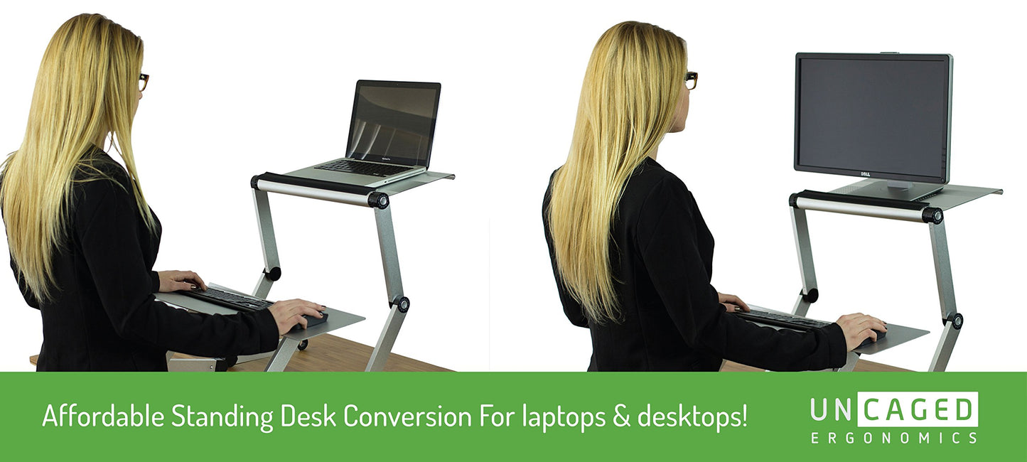 WorkEZ Standing Desk Conversion Kit with 2 fans & 3 usb ports. Perfect Laptop Sit to Stand Converter Ergonomic Adjustable Height & Angle Negative Tilt