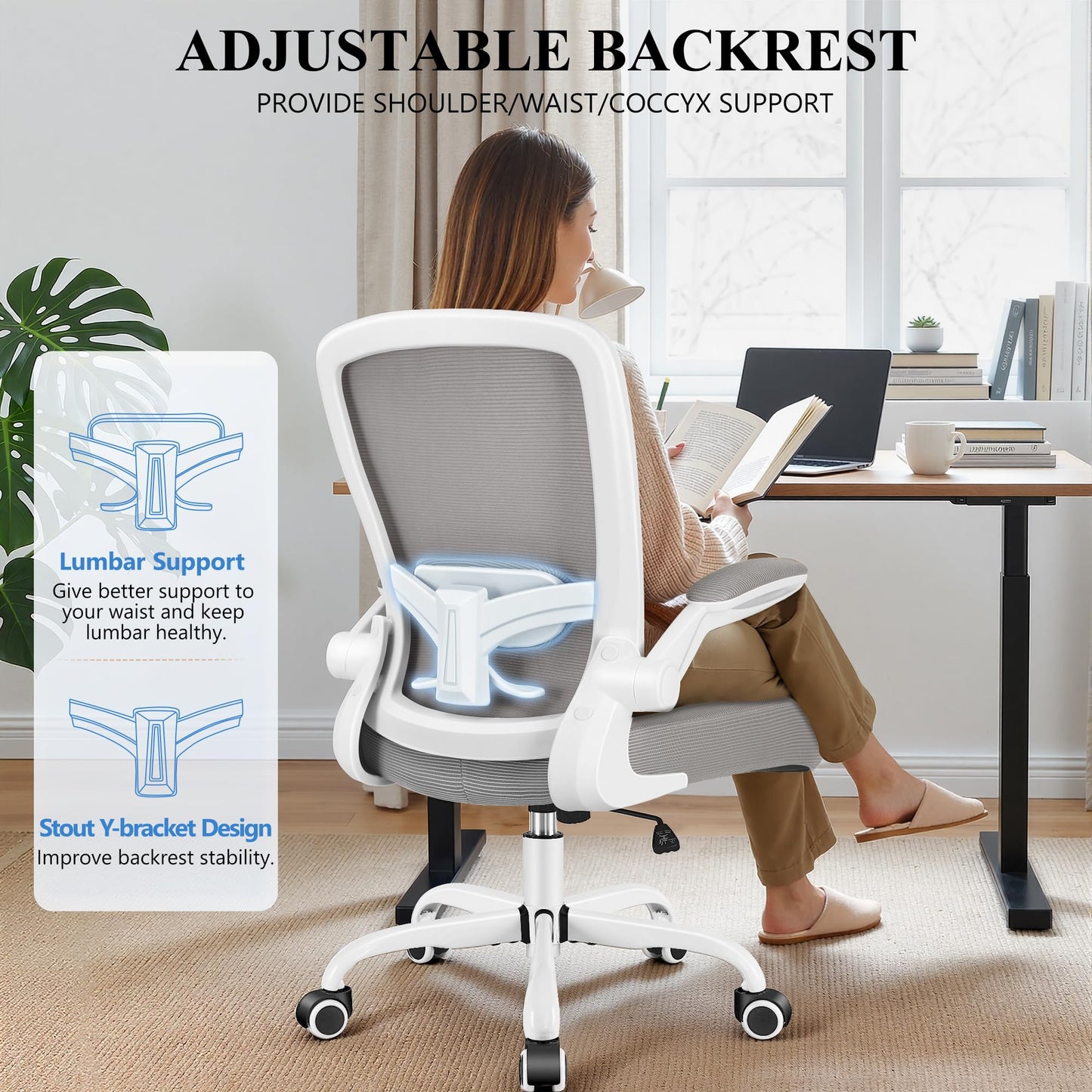 FelixKing Office Chair, Ergonomic Desk Chair Breathable Mesh Chairs Adjustable High Back Lumbar Support Flip-up Armrests, Executive Rolling Swivel Comfy Computer Chairs Home Office Gray
