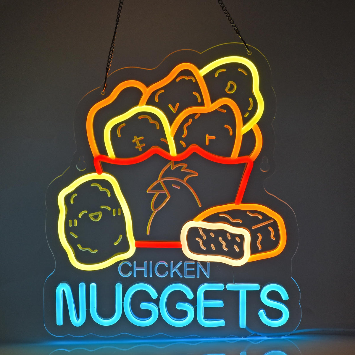 JOMOBUTY Chicken Nuggets Neon Sign, Neon Lights Hanging Wall Art Decoration for Business Restaurant Shop Store House Bar Cafe Party Home Decor, USB Powered Ultra Bright Dimmable,14.57×12.6inches