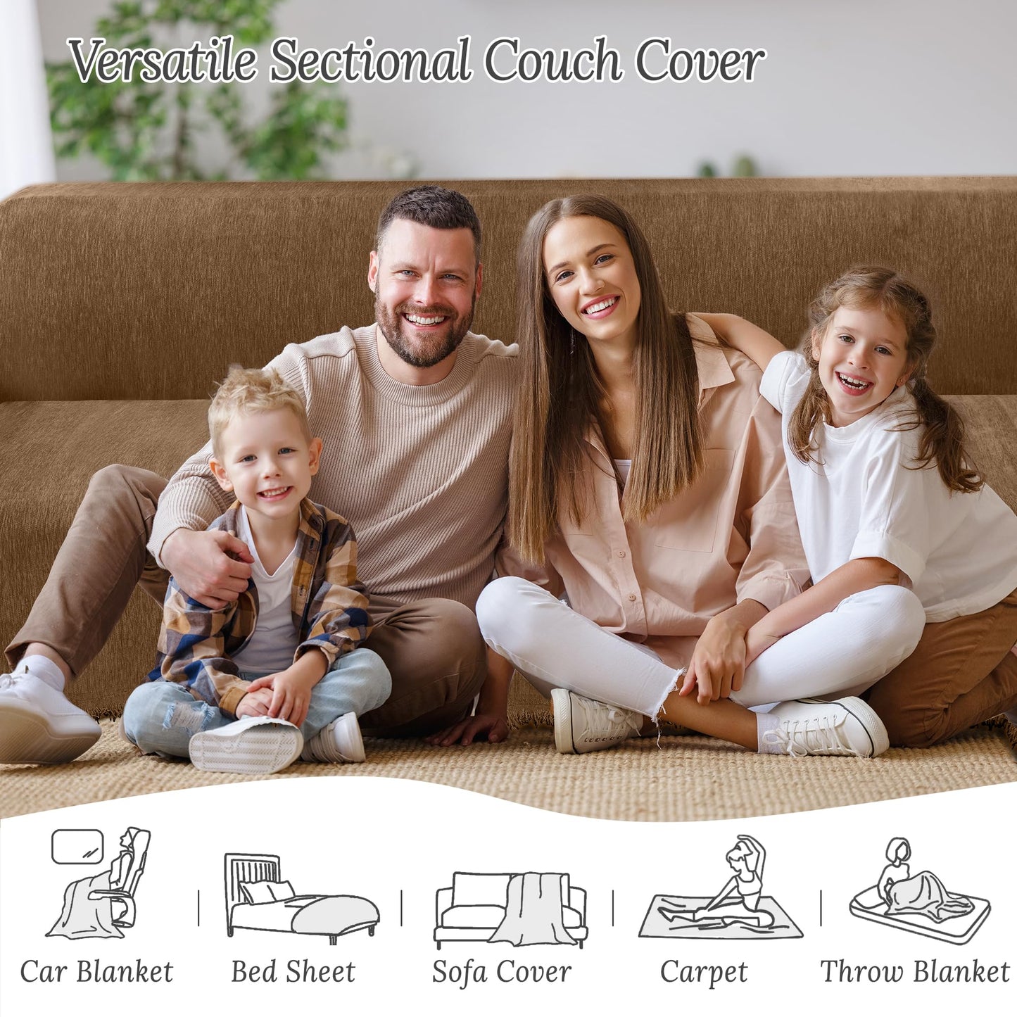 HDCAXKJ Corner Sectional Couch Covers for Dogs L Shape Sofa Cover with Tassel Chenille Super Soft Non Slip U Shaped Couch Cover Blanket Washable Sectional Slipcover Protector (Brown, 71x252 inch)