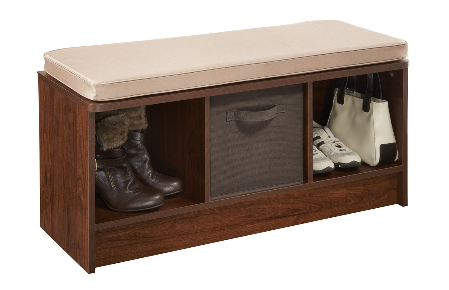 ClosetMaid 1309 3-Cube Storage Bench, Dark Cherry with Tan Cushion