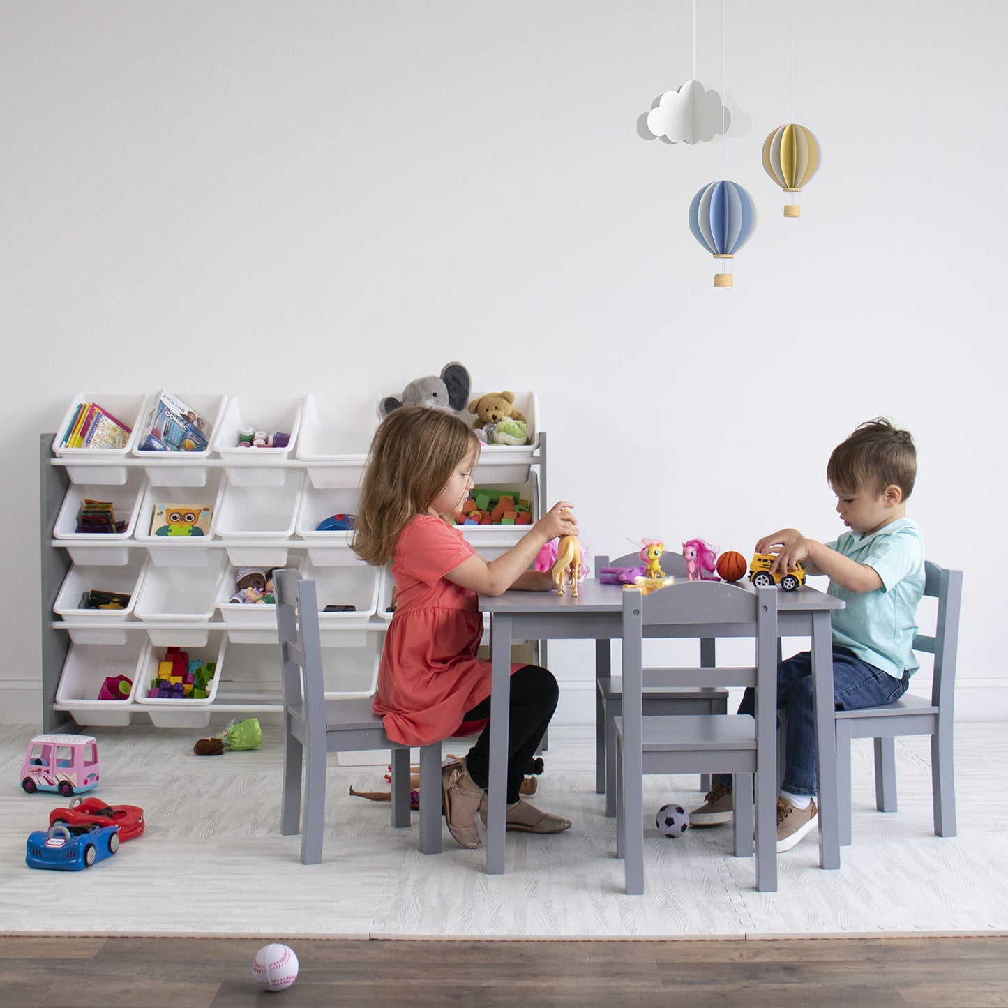 Humble Crew Kids Table and Chair Set, Toddler Activity Table with 4 Chairs for Play, Crafts, Snacks & Learning, Wooden Kids Furniture for Playroom & Bedroom, Grey