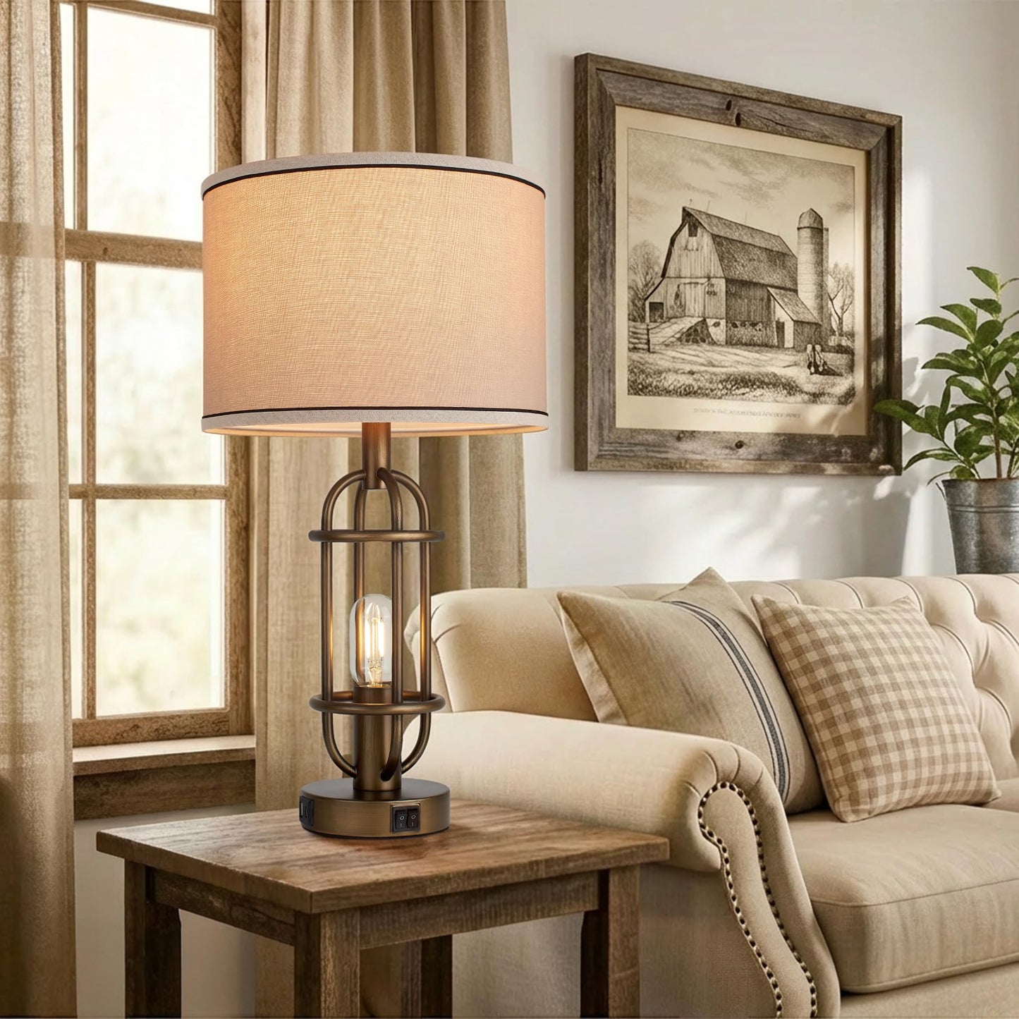 Reaketon Table Lamps for Living Room Set of 2, 22.3" Farmhouse Lamps for Nightstand, Industrial Table Lamps for Bedroom with USB Ports
