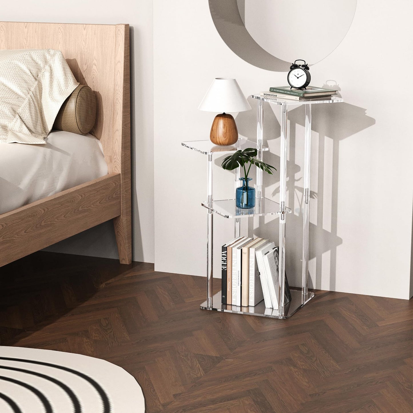 NiHome 4-Tier Clear Acrylic Side Table for Modern Homes, 27" High Easy Assembly Display Stand for LEGO Collection Sets,Figurine Display Shelf Riser for Plant Indoor,Collectibles & Room Decor