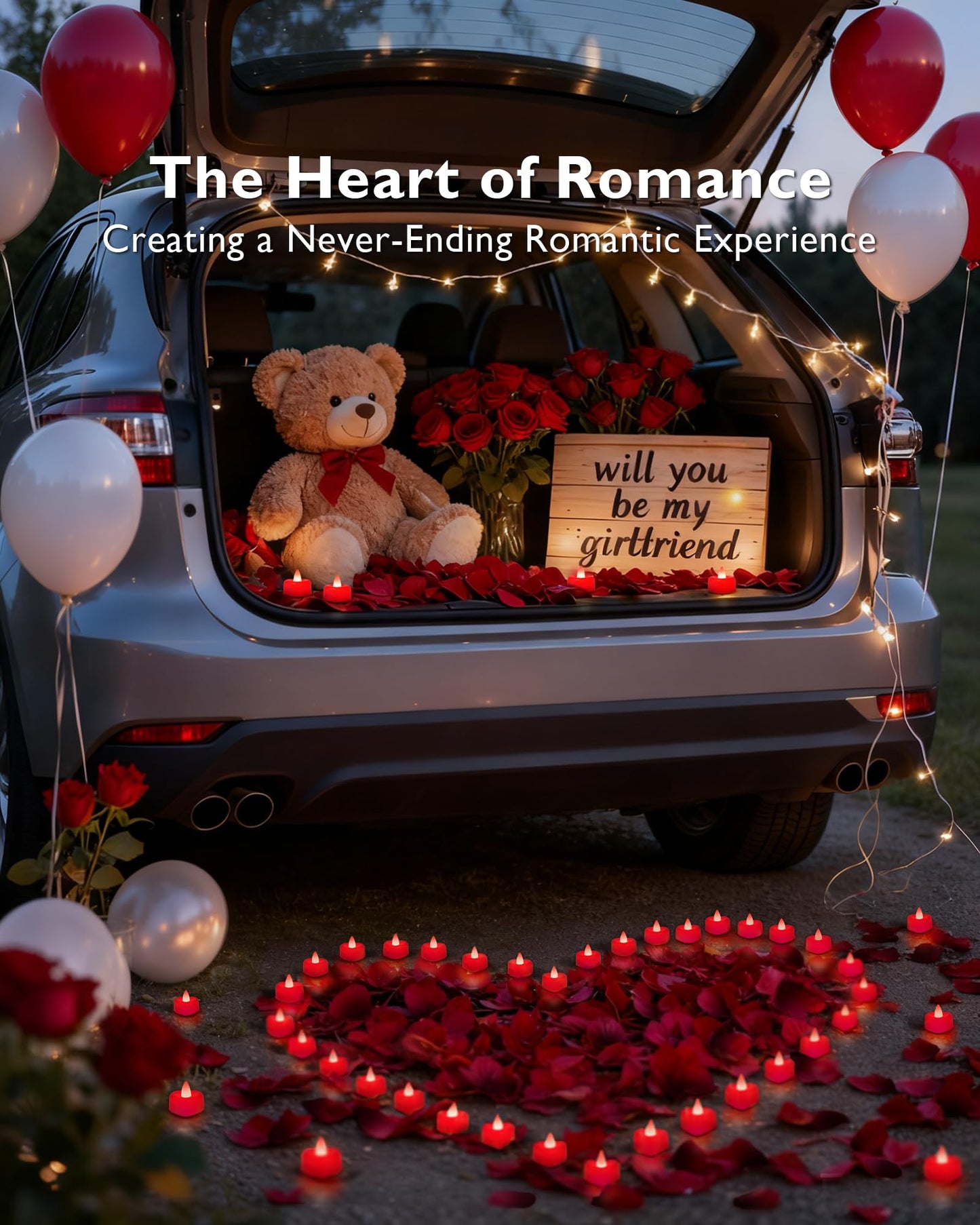 Amagic 1000 Pieces Red Artificial Rose Petals with 12 Red Heart LED Tea Lights, Rose Petals and Candles Set for Proposal, Anniversary, Romantic Night, Wedding Decor
