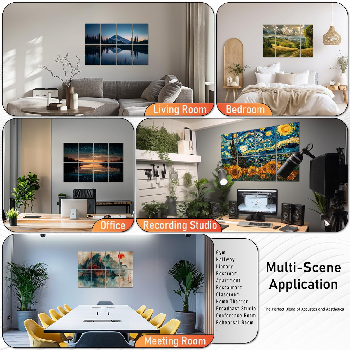 FurnoFlex Art Acoustic Panels Tiles Decorative Room Sound Proof Foam Absorbing Panels Noise Dampening Canceling Reducing Blocker for Walls(Starry Lake)