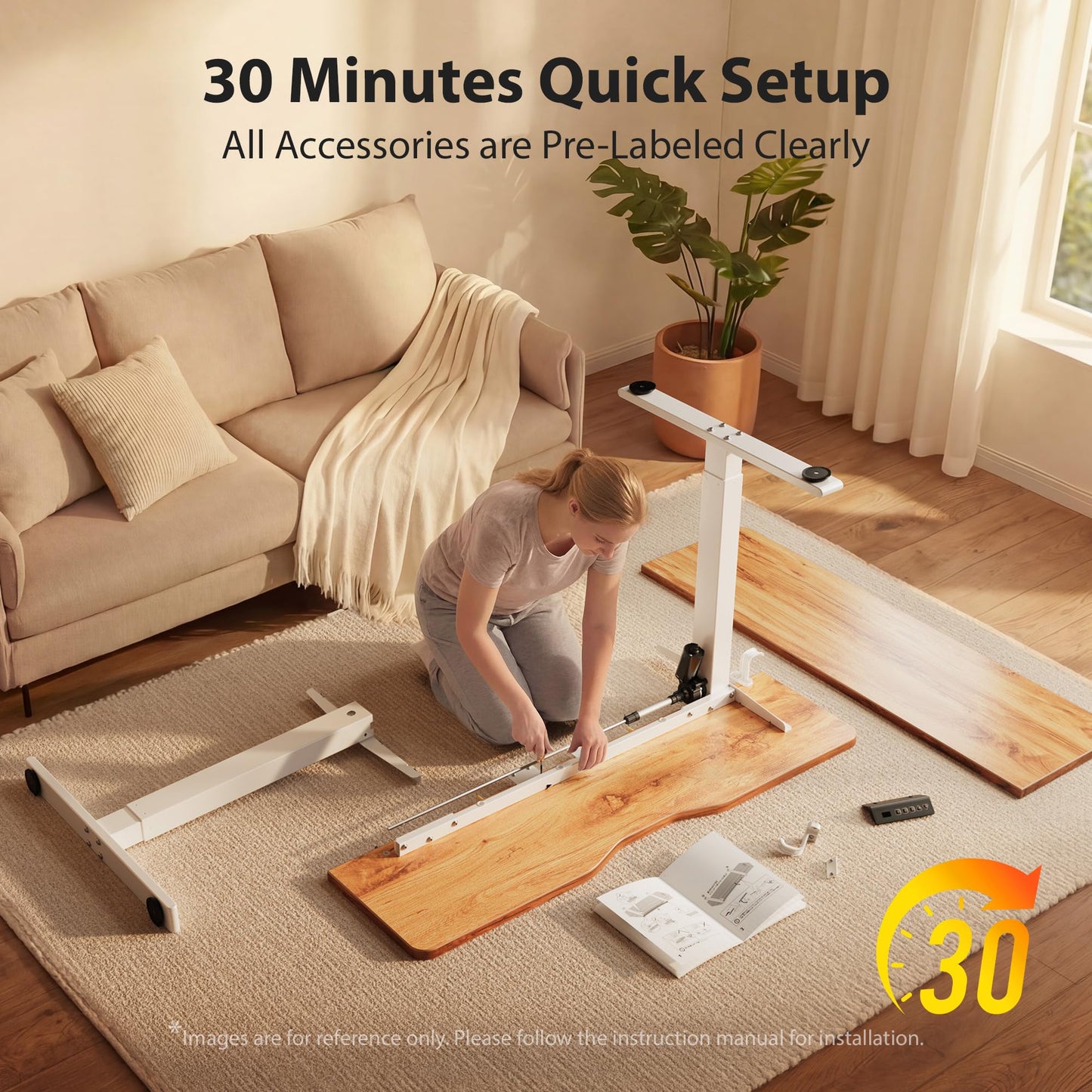 Cubiker Standing Desk, 55x28 Inches Sit Stand Home Office Desk, Electric Stand up Desk, Adjustable Desk with Splice Board, White Frame/Light Rustic Top