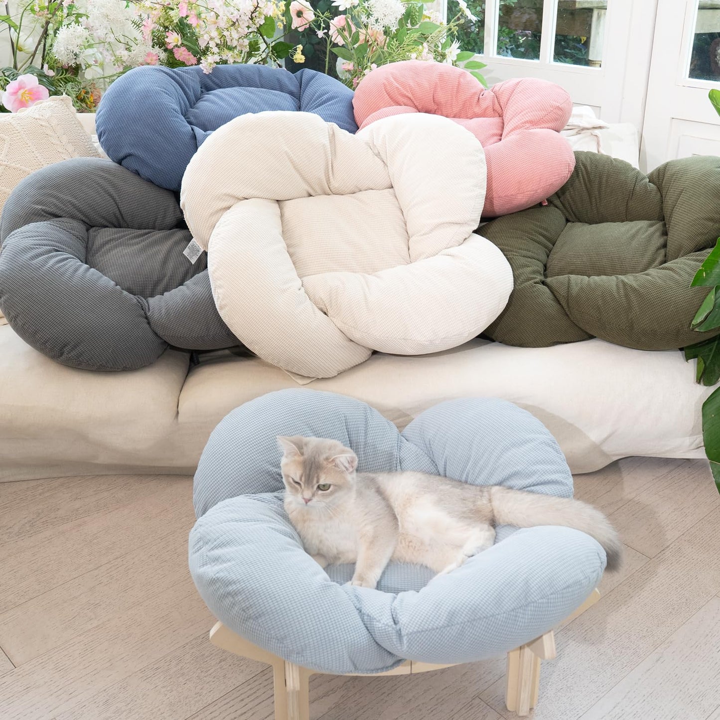 CHEERHOME PETS Elevated Cat Bed Wooden with Cushion Fluffy Pet Couch Sofa for Indoor Cats Raised Kitty Lounge Chair Suitable for Puppy, Cat Furniture(Green)